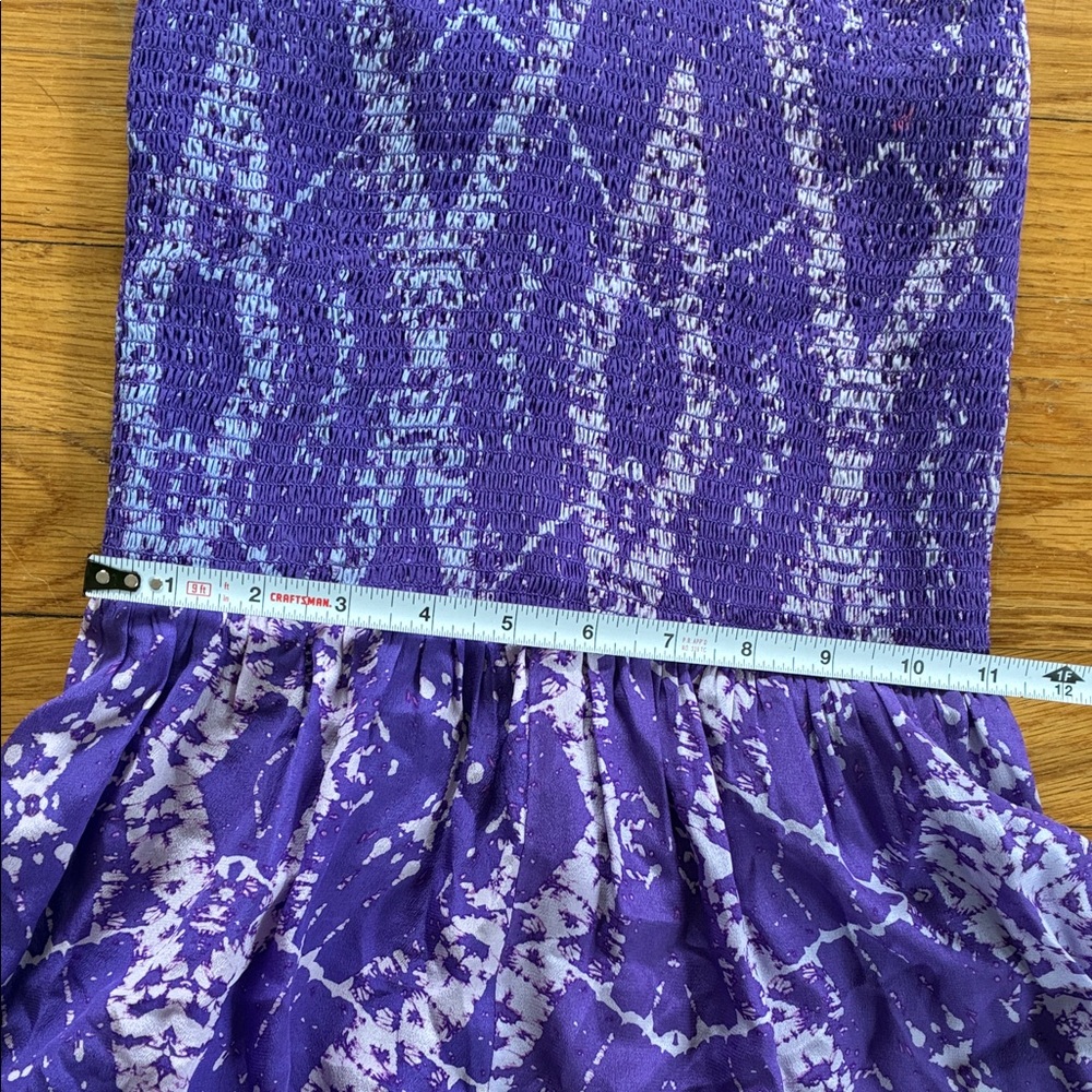 Rebecca Taylor Silk Midi Sun Dress Size 0 Smocked Purple Tie Dye Wedding Guest - Picture 2 of 12
